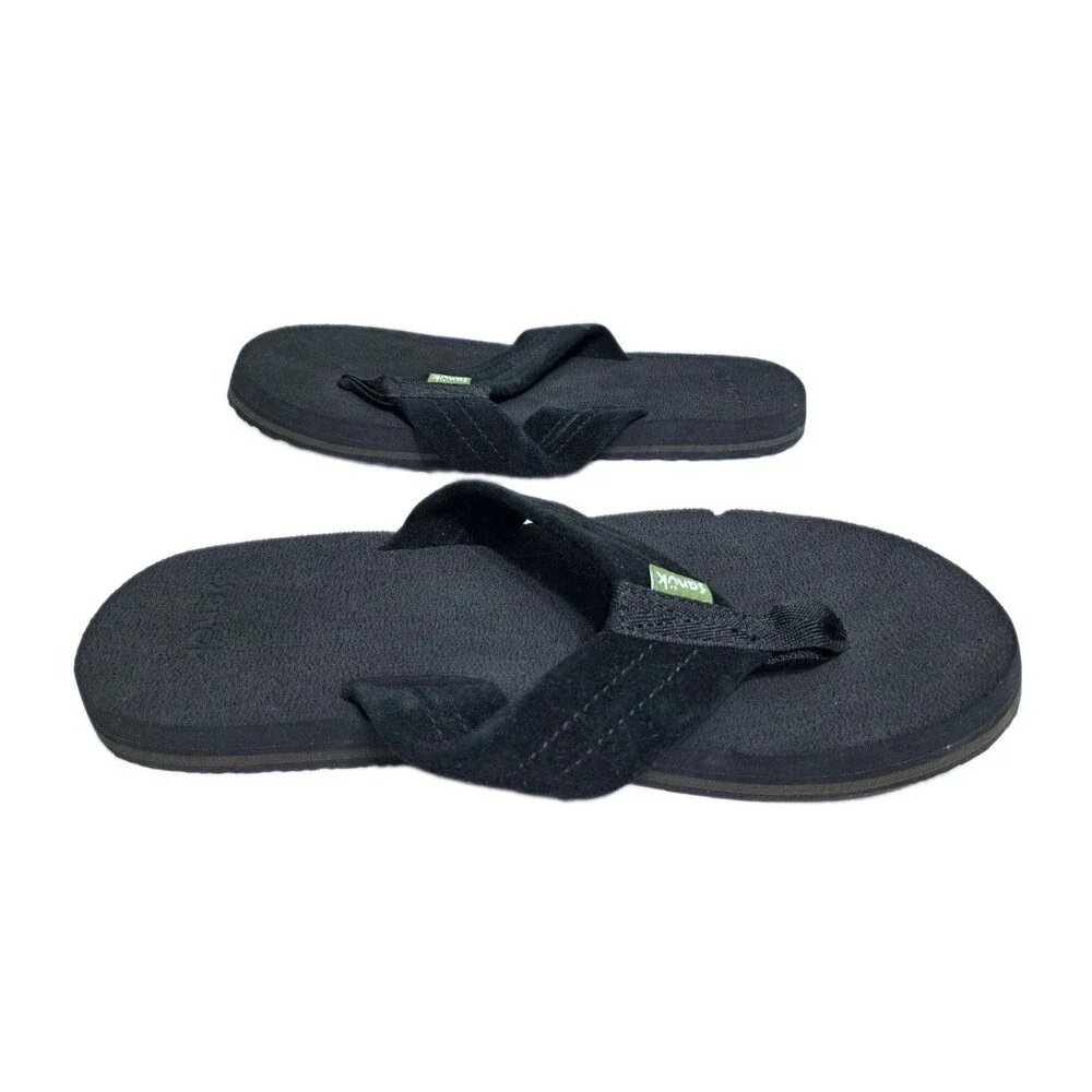Sanuk Beer Cozy Coaster Flip-Flops Men’s Size 6 Black Beach Pool